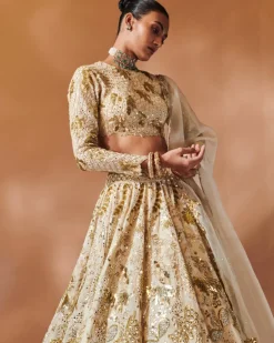 Ivory And Gold Heavily Embroidered Lehenga Set