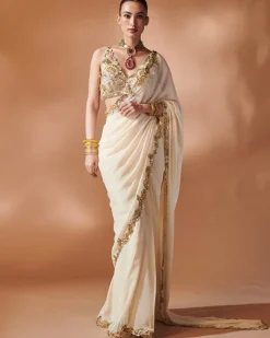 Ivory And Gold Sari Set