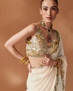 Ivory And Gold Sari Set