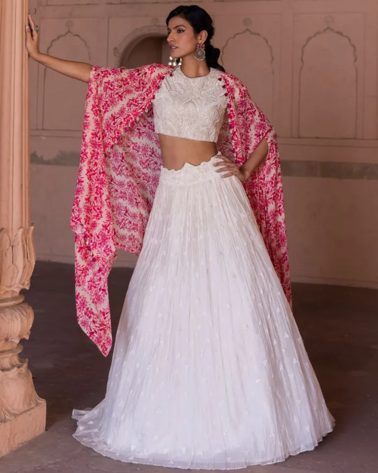 Ivory And Magenta Cape Set