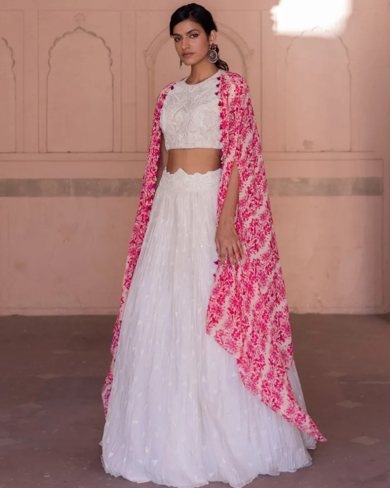 Ivory And Magenta Cape Set