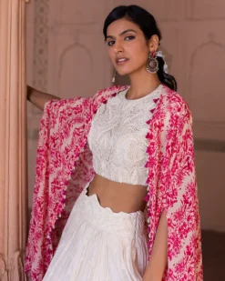 Ivory And Magenta Cape Set