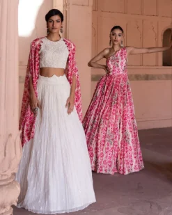 Ivory And Magenta Cape Set