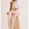 Ivory And Pink Silk Organza Hand-Painted Embroidered Sharara Set
