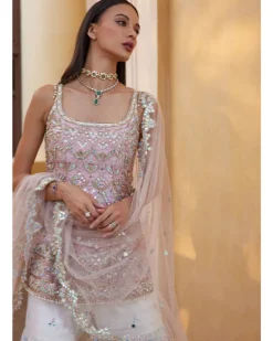 Ivory And Rose Pink Mirror Gharara Set