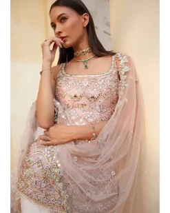Ivory And Rose Pink Mirror Gharara Set