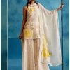Ivory And Yellow Silk Organza Hand-Painted Embroidered Sharara Set