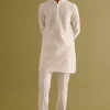 Ivory Block Printed Dori Embroidered Kurta Set