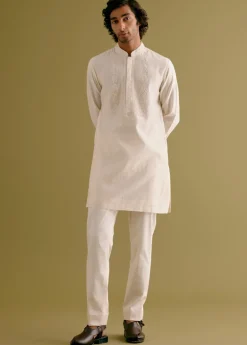 Ivory Block Printed Dori Embroidered Kurta Set