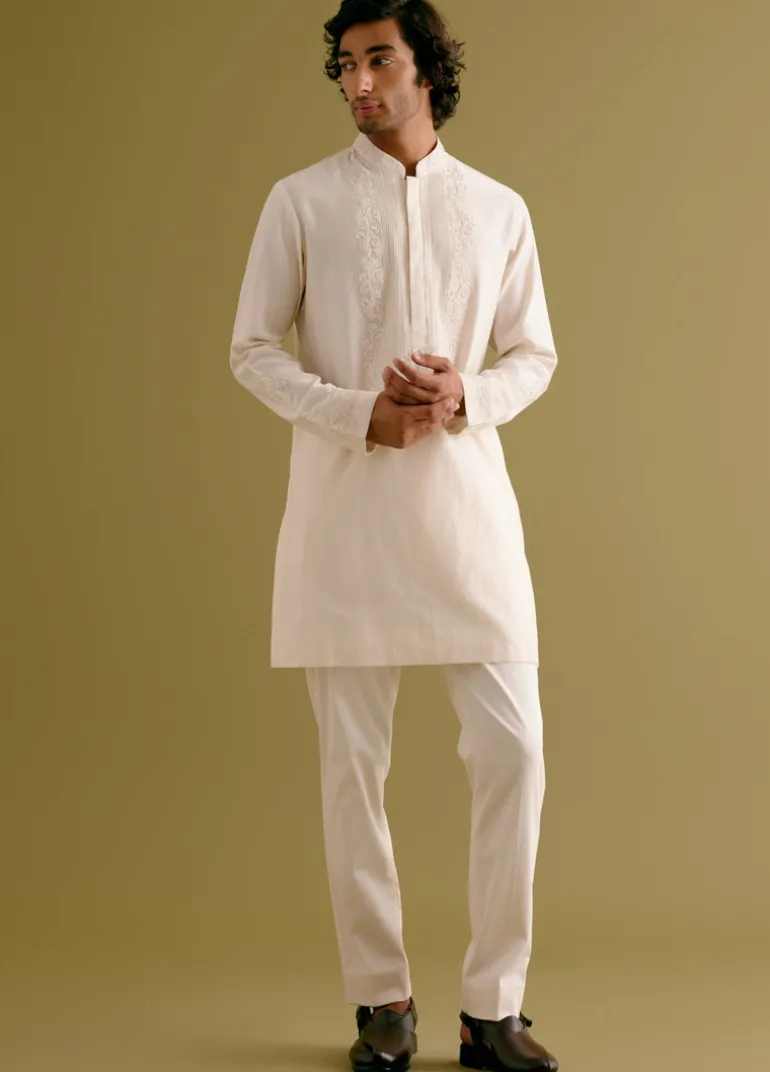 Ivory Block Printed Dori Embroidered Kurta Set
