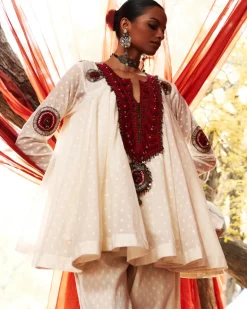 Ivory Chanderi Peplum & Slit Pant Set