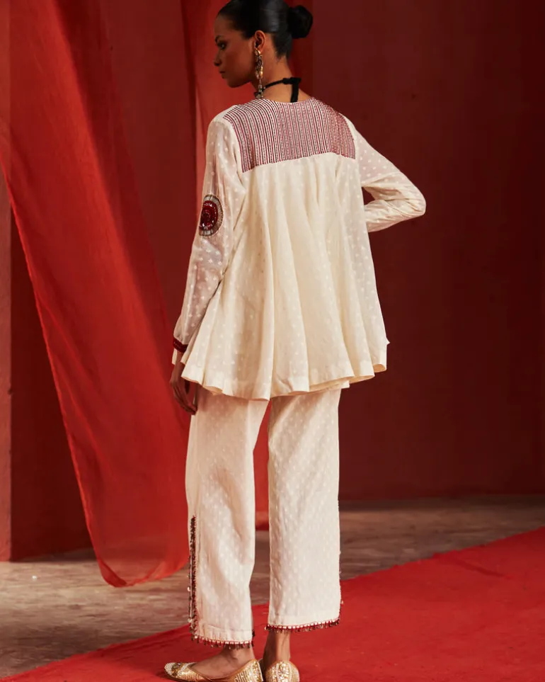 Ivory Chanderi Peplum & Slit Pant Set
