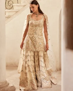 Ivory Chevron Mirror Sharara Set