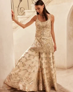 Ivory Chevron Mirror Sharara Set