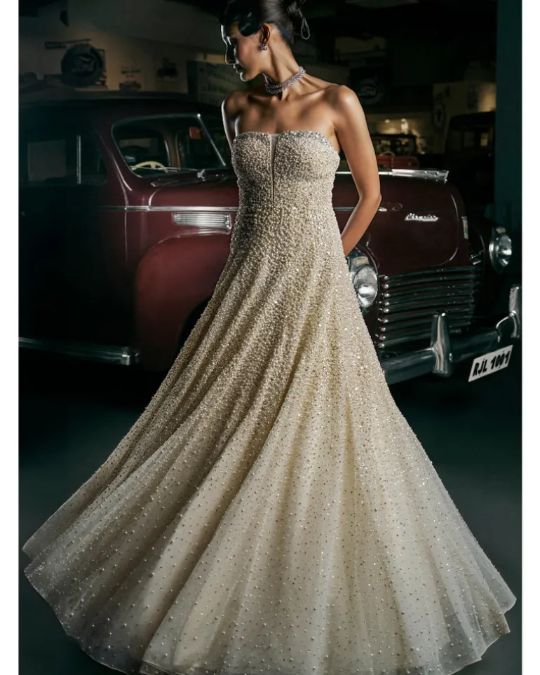 Ivory Corset Fit Pearl Gown