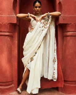 Ivory Drape Skirt with Drape Dupatta Set