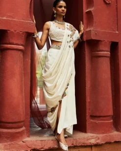 Ivory Drape Skirt with Drape Dupatta Set