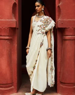 Ivory Drape Skirt with Drape Dupatta Set