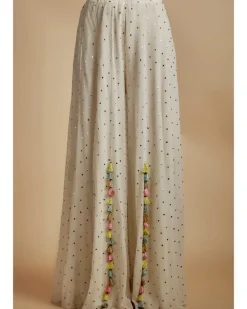 Ivory Embroidered Back Tie-Up Choli With Sharara Set