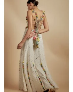 Ivory Embroidered Back Tie-Up Choli With Sharara Set