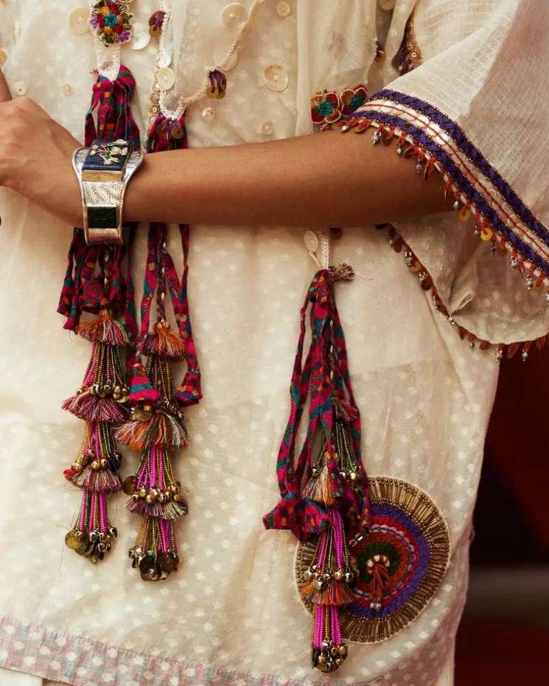 Ivory Embroidered Kurta With Cropped Salwar Set