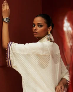 Ivory Embroidered Kurta With Cropped Salwar Set