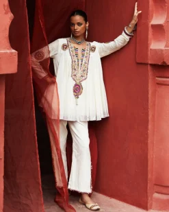 Ivory Embroidered Peplum Set