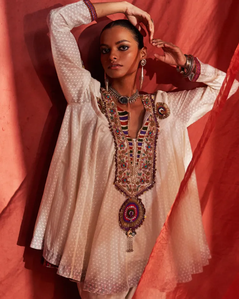 Ivory Embroidered Peplum Set
