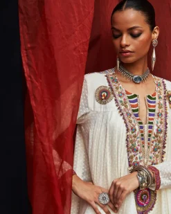 Ivory Embroidered Peplum Set