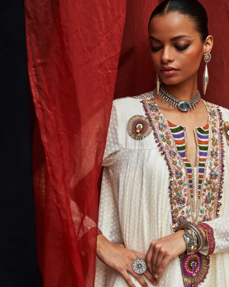 Ivory Embroidered Peplum Set
