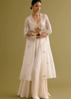 Ivory Embroidered Sharara And Jacket Set