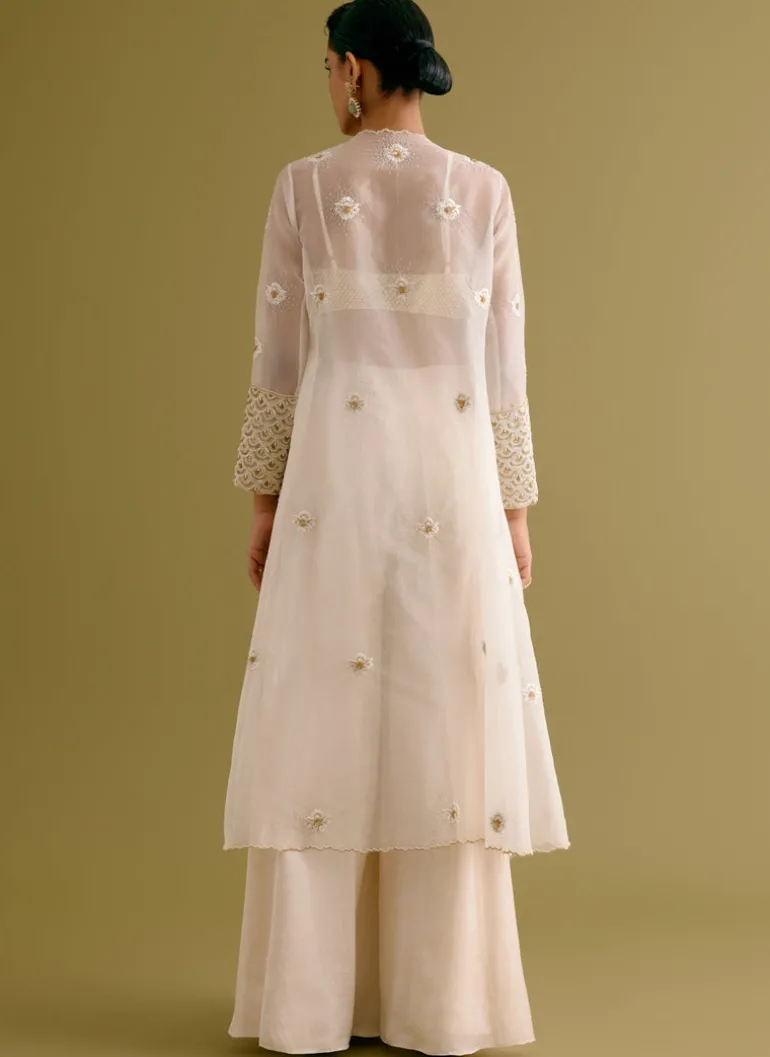 Ivory Embroidered Sharara And Jacket Set