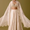 Ivory Embroidered Silk Satin Lehenga