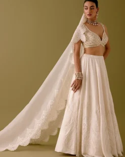 Ivory Embroidered Silk Satin Lehenga