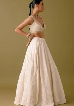 Ivory Embroidered Silk Satin Lehenga