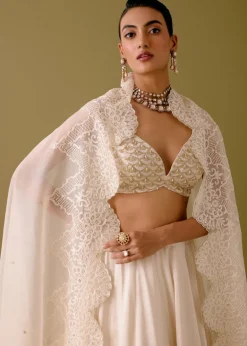 Ivory Embroidered Silk Satin Lehenga