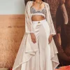 Ivory Flared Sharara with Shellace Beaded Bustier & Cape Set