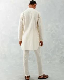 Ivory Floral Embroidered Chanderi Short Kurta Set