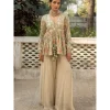Ivory Floral Print Embroidered Peplum Set