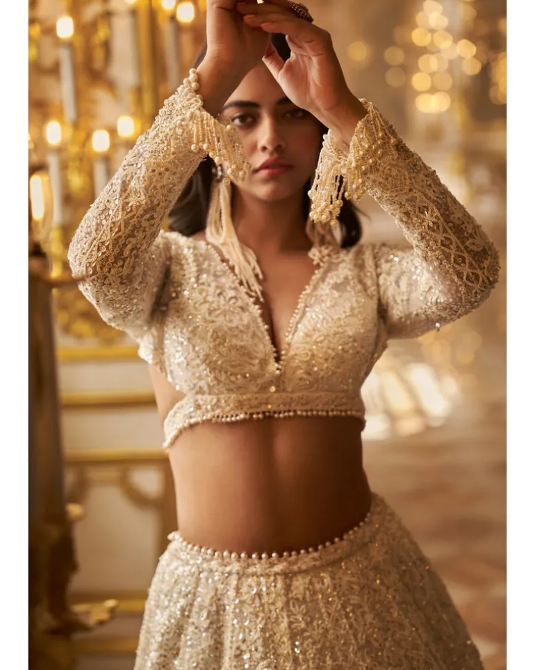 Ivory Gold Floral Lehenga Set