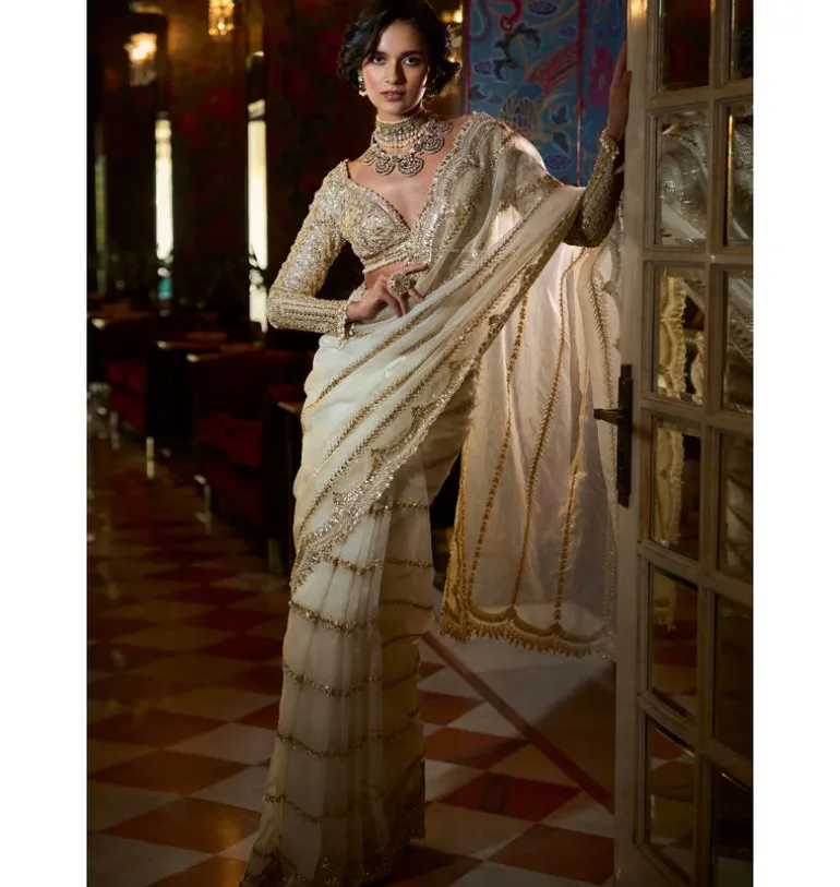 Ivory Gold Gota Patti Sari