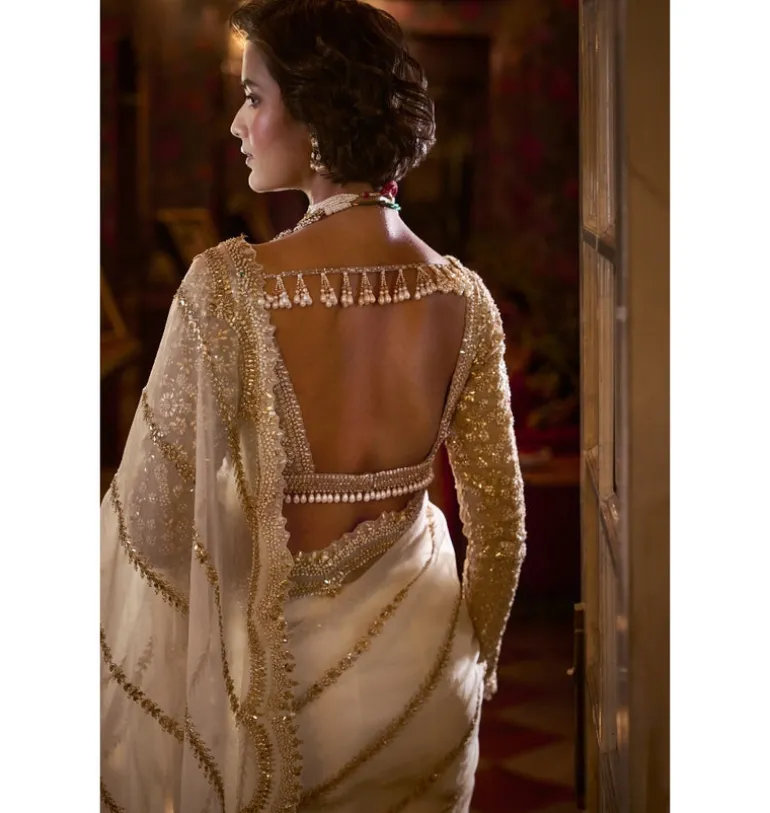 Ivory Gold Gota Patti Sari