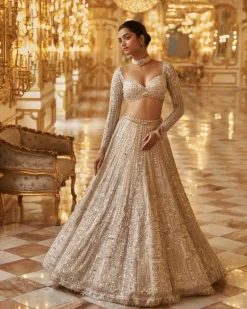 Ivory Gold Sequin Lehenga Set