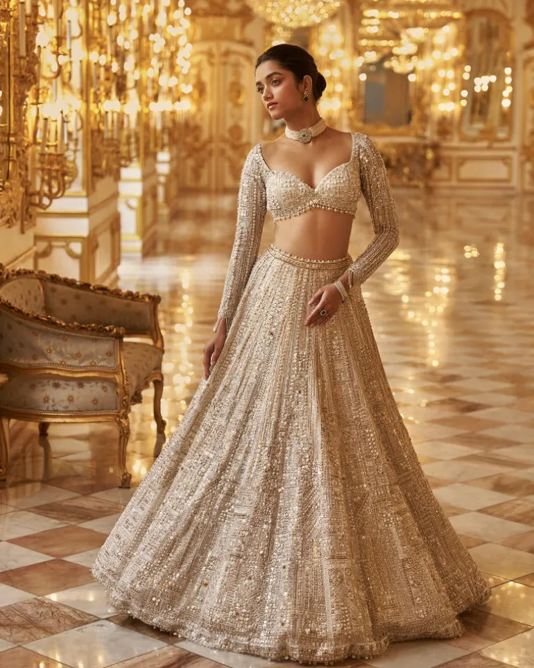 Ivory Gold Sequin Lehenga Set