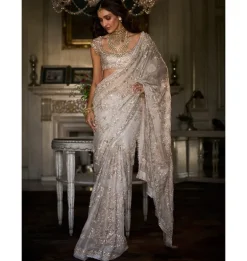 Ivory Gold Sequin Sari