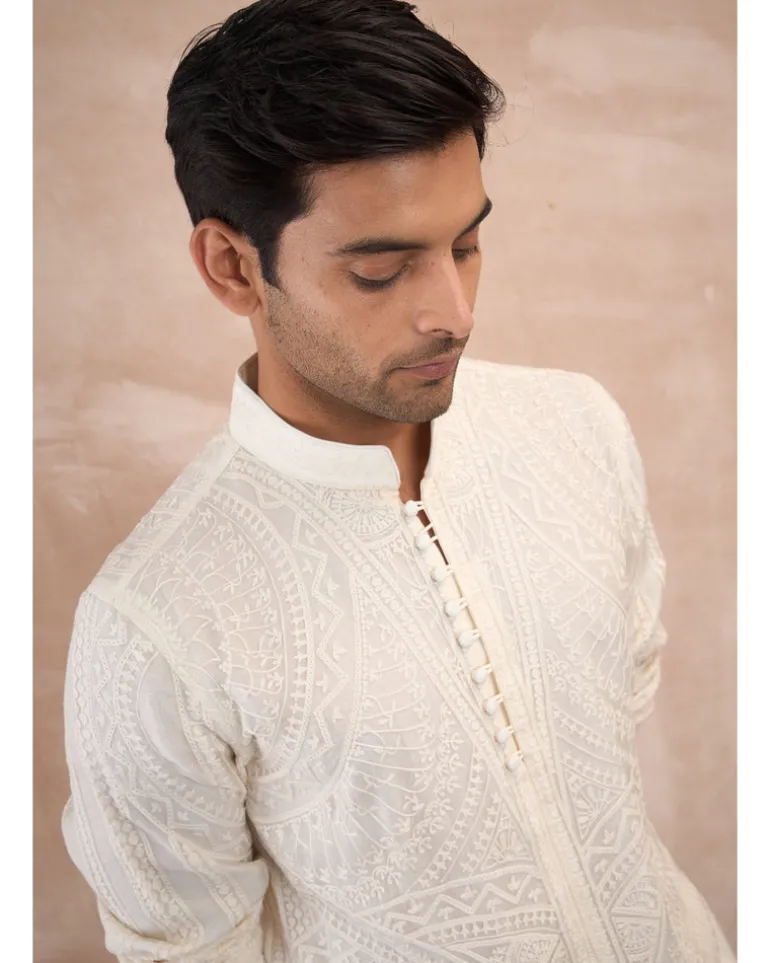 Ivory Half Moon Aari Kurta Shirt Set