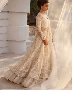 Ivory Kalidar With Voluminous Crushed Silk Lehenga Set