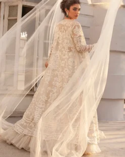 Ivory Kalidar With Voluminous Crushed Silk Lehenga Set