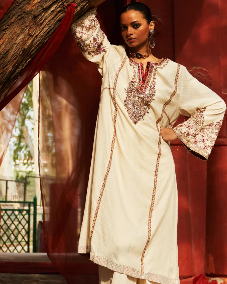 Ivory Long Anarkali Set