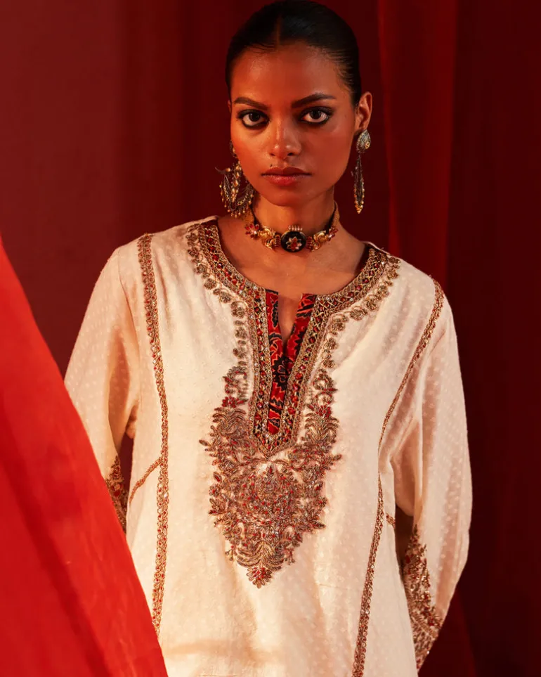Ivory Long Anarkali Set